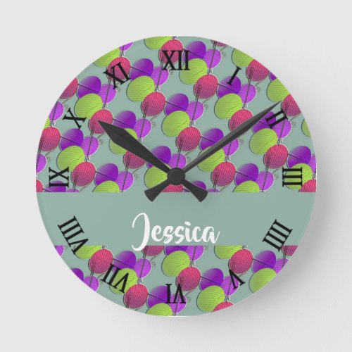 Colorful wool on gray round clock