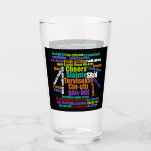 Colorful Word Art Cheers in Many Languages Glass