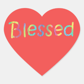 Colorful Word Blessed Red Heart Stickers