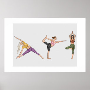 Colorful Workout Fitness Yoga Pose Balancing Women Poster