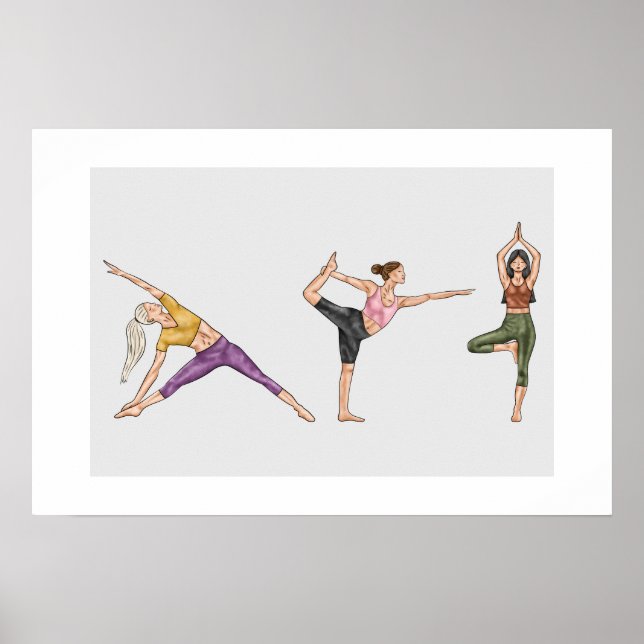 Colorful Workout Fitness Yoga Pose Balancing Women Poster (Front)