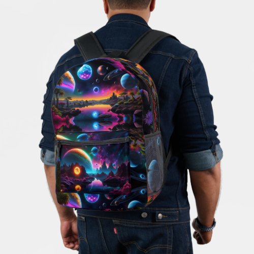 Colorful World Alien Planets Printed Backpack