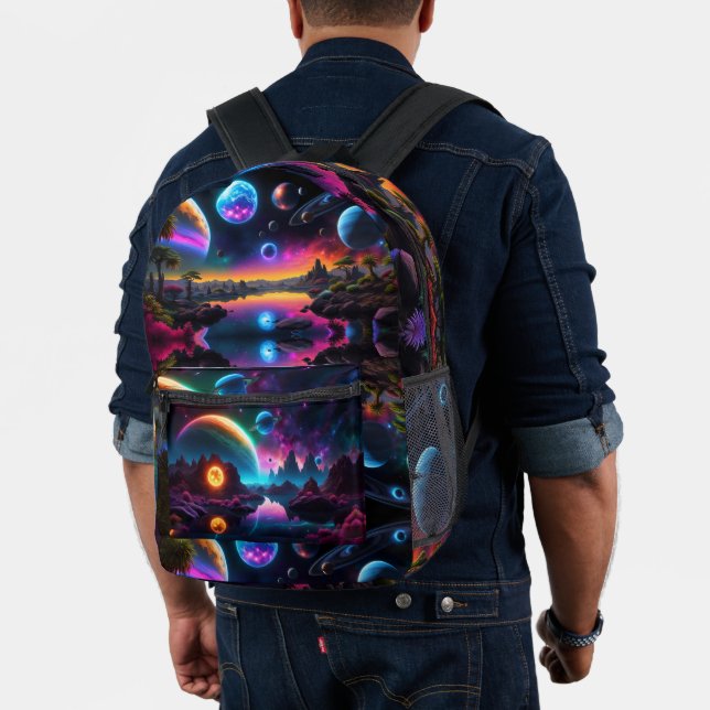 Colorful World, Alien Planets Printed Backpack (Insitu (Model))