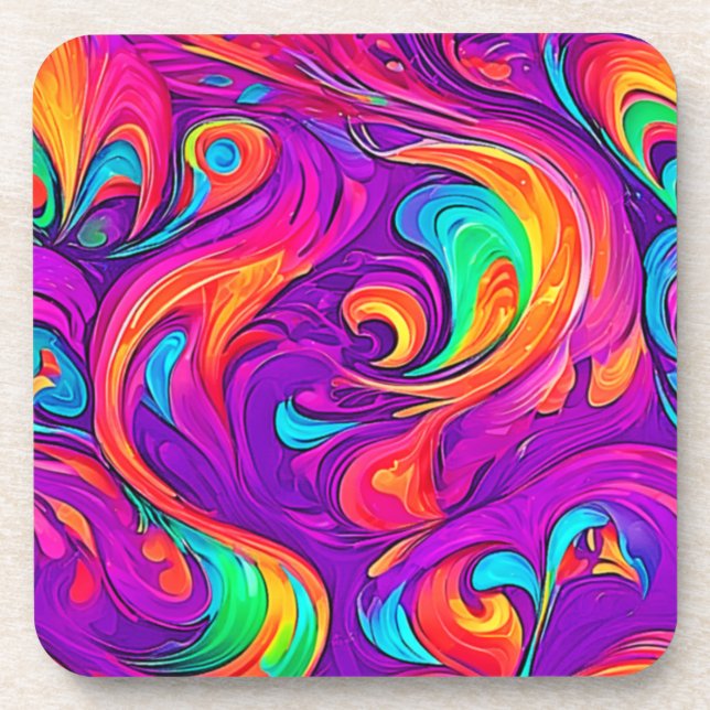 Colorful World: Flowy Patterns Beverage Coaster (Front)