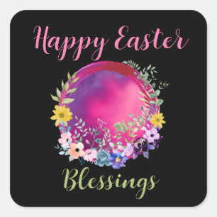 Colorful World Happy Easter Blessing Custom Text Square Sticker