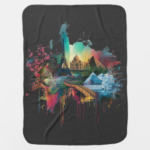 Colorful World Landmarks Collage Poster Baby Blanket