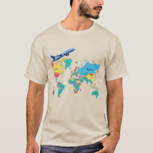 Colorful World Map and Airplane Vintage Travel T-S T-Shirt
