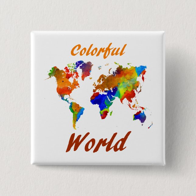 Colorful World Map Design 33 Button (Front)