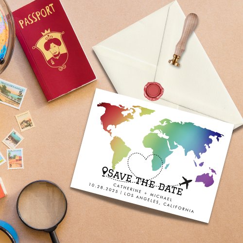 Colorful World Map Destination Wedding Save The Date