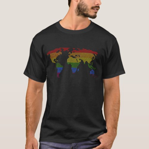 Colorful World Map Equal Pride Gay Lesbian Queer T_Shirt