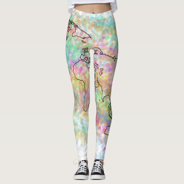 Colorful World Map Leggings (Front)