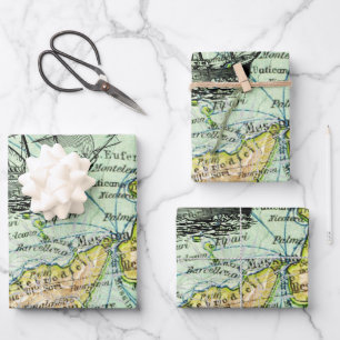 Colorful World Map Pirate Treasure Passport Travel Wrapping Paper Sheets