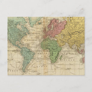 Colorful World Map Postcard