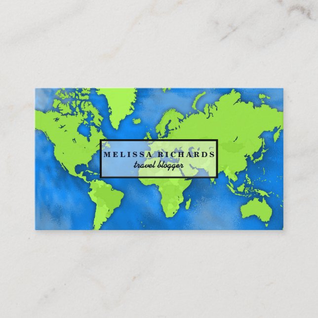 Colorful World Map Travel  Blog Business Card (Front)