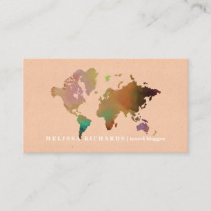 Colorful World Map Travel Blog Business Card