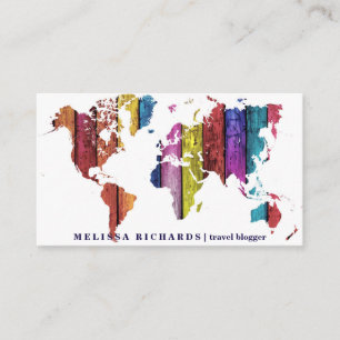 Colorful World Map Travel Blog Business Card
