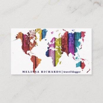 Colorful World Map Travel  Blog Business Card by sunglos at Zazzle