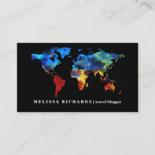 Colorful World Map Travel Blog Business Card