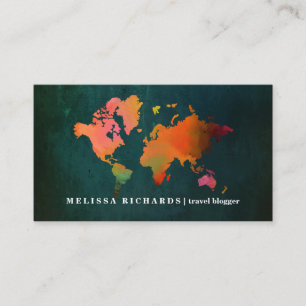 Colorful World Map Travel  Blog Business Card