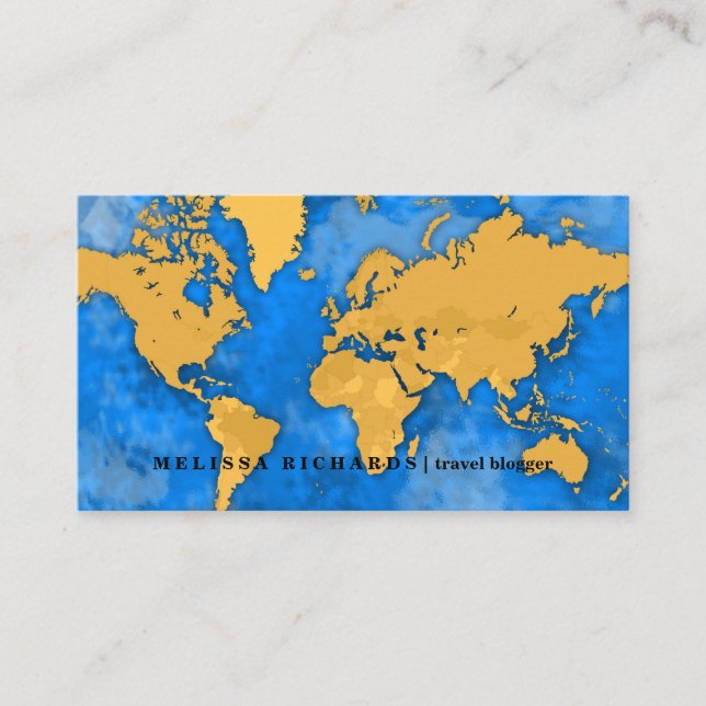 Colorful World Map Travel  Blog Business Card (Front)