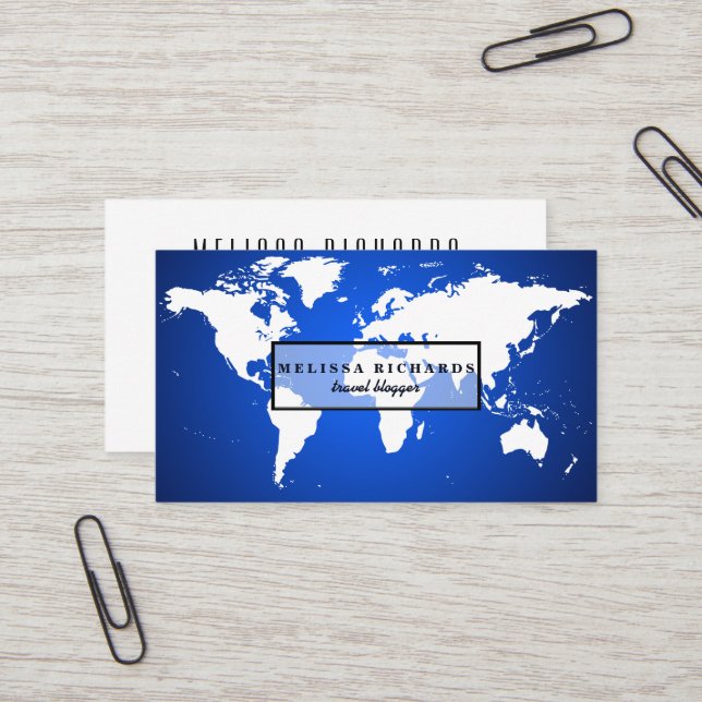 Colorful World Map Travel  Blog Business Card (Front/Back In Situ)