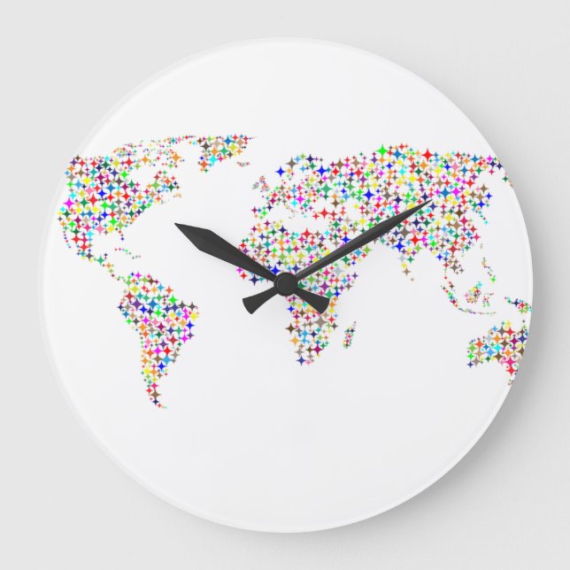 Colorful World Map Wall Clock (Front)