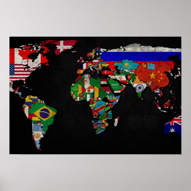 COLORFUL WORLD MAP WITH FLAGS POSTER (Front)