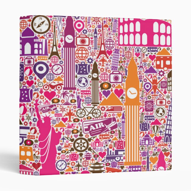Colorful World Pattern 3 Ring Binder (Front/Spine)