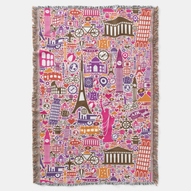 Colorful World Pattern Throw Blanket (Front Vertical)