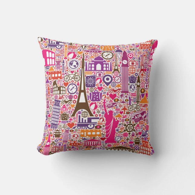 Colorful World Pattern Throw Pillow (Front)