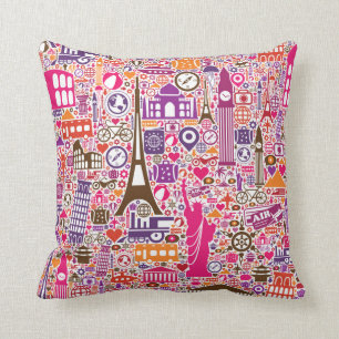 Colorful World Pattern Throw Pillow
