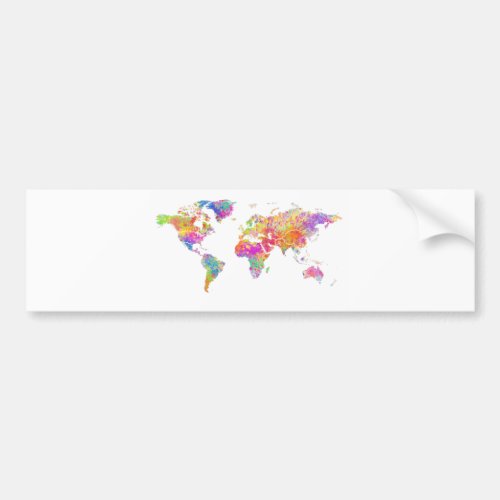 Colorful World Watercolor Splashes World Map Bumper Sticker