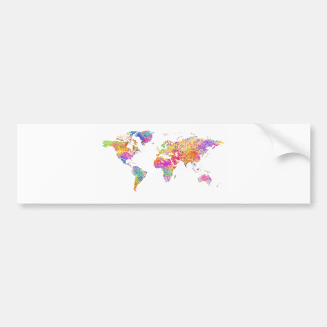 Colorful World Watercolor Splashes World Map Bumper Sticker | Zazzle