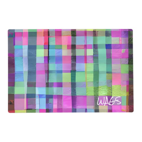 Colorful Woven Abstract PET Name Pink Green Blue Placemat