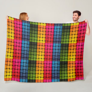 Colorful Woven Basket Weave Fleece Blanket