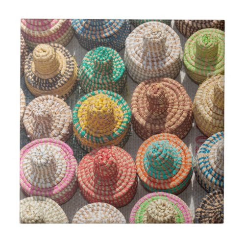 Colorful Woven Hats Ceramic Tile