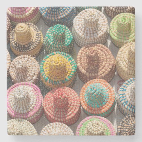 Colorful Woven Hats Stone Coaster