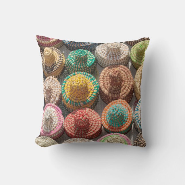 Colorful Woven Hats Throw Pillow (Front)