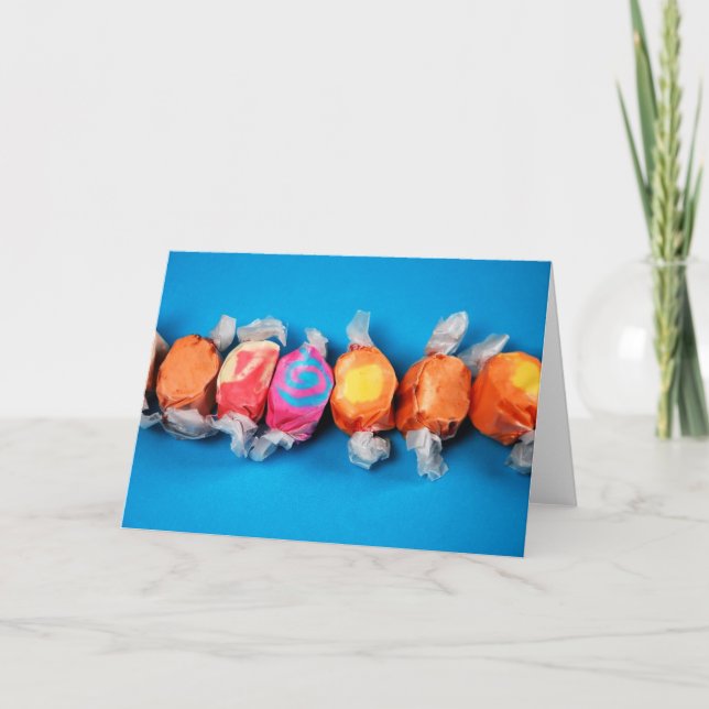 Colorful wrapped taffy candy greeting card (Front)