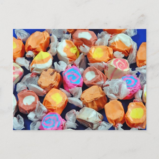 Colorful wrapped taffy candy postcard (Front)