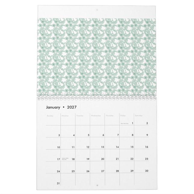 Colorful wrapping paper with a repeating pattern o calendar (Jan 2027)