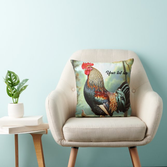 Colorful Wyandotte Rooster Throw Pillow (Chair)