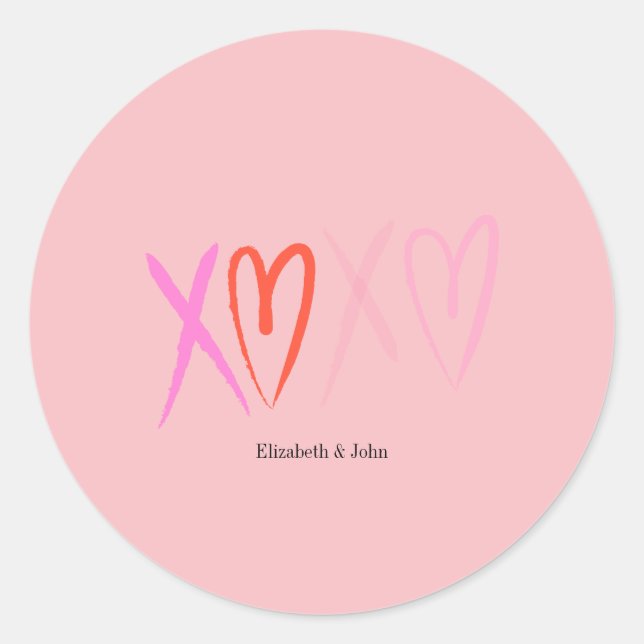 Colorful "XOXO" Hearts Valentine's Day   Classic Round Sticker (Front)