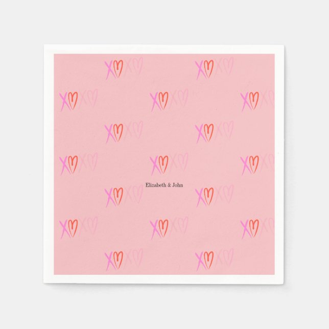 Colorful "XOXO" Hearts Valentine's Day   Napkins (Front)