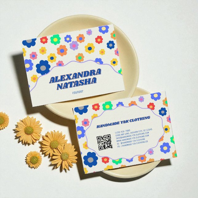 Colorful Y2K Flower Handmade Clothing Business Card (Colorful Y2K Flower Handmade Clothing Business Card)