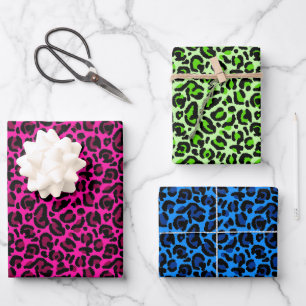 Colorful y2k Leopard Print Wrapping Paper Sheets
