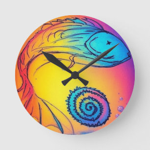 Colorful yaie fish  round clock