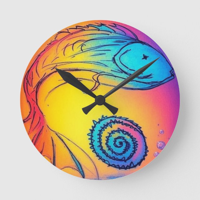 Colorful yaie fish  round clock (Front)