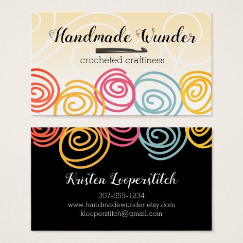 colorful yarn balls crochet hook business card