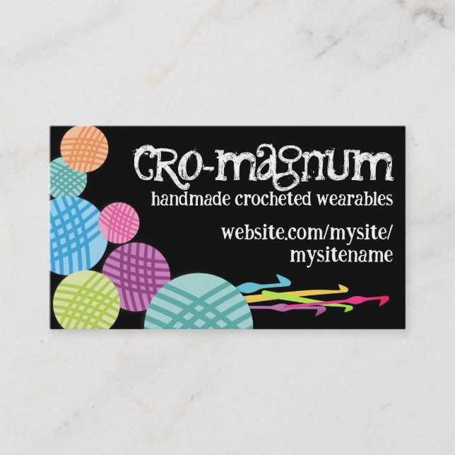 Colorful yarn balls crochet hooks business cards (Front)